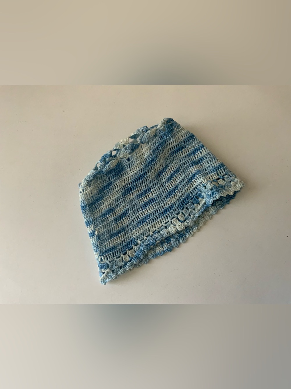 Handmade Vintage 80s Crocheted Beanie in Blue Ombré